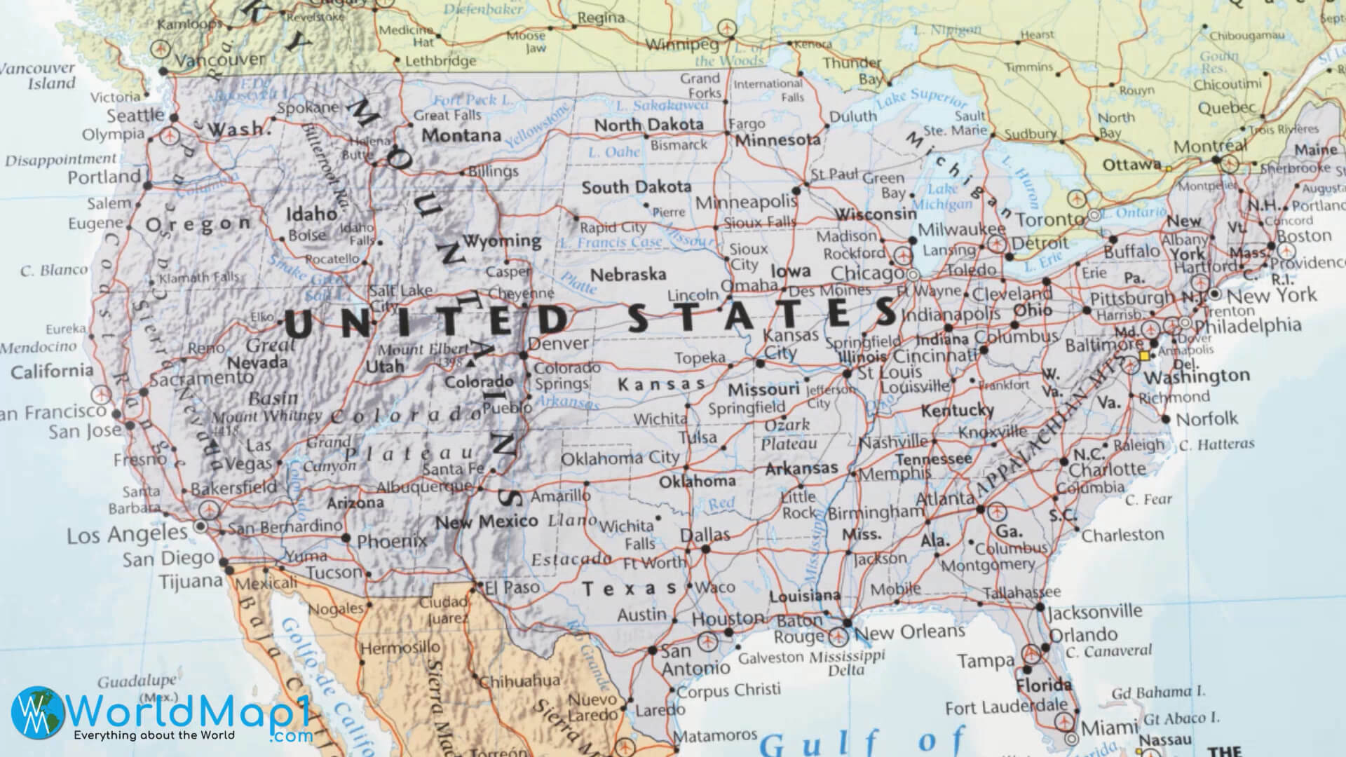 US Map with Highways and Cities